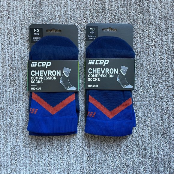 Lot of 2 New Men's Medium 6.5-9.5 CEP Compression Chevron Short Crew Socks Blue - Picture 1 of 2
